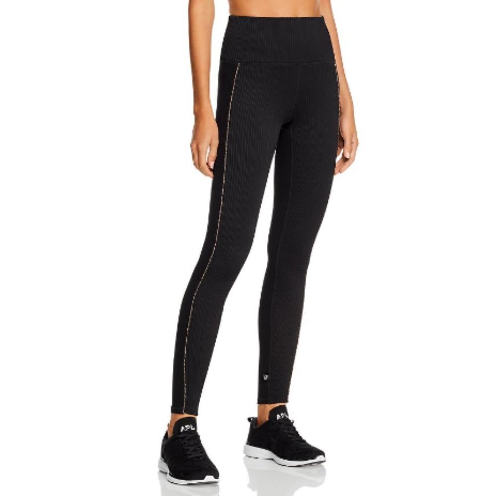 Terez Black Pintuck Ribbed Neon Trim Leggings 2542 Small